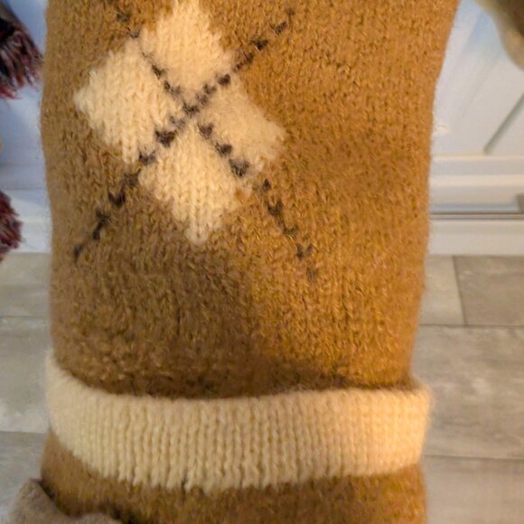 RARE Vintage 100% Wool  Camel Tan w/ Cream Trim Argyle Zip Cardigan | Size S/M - Picture 4 of 12